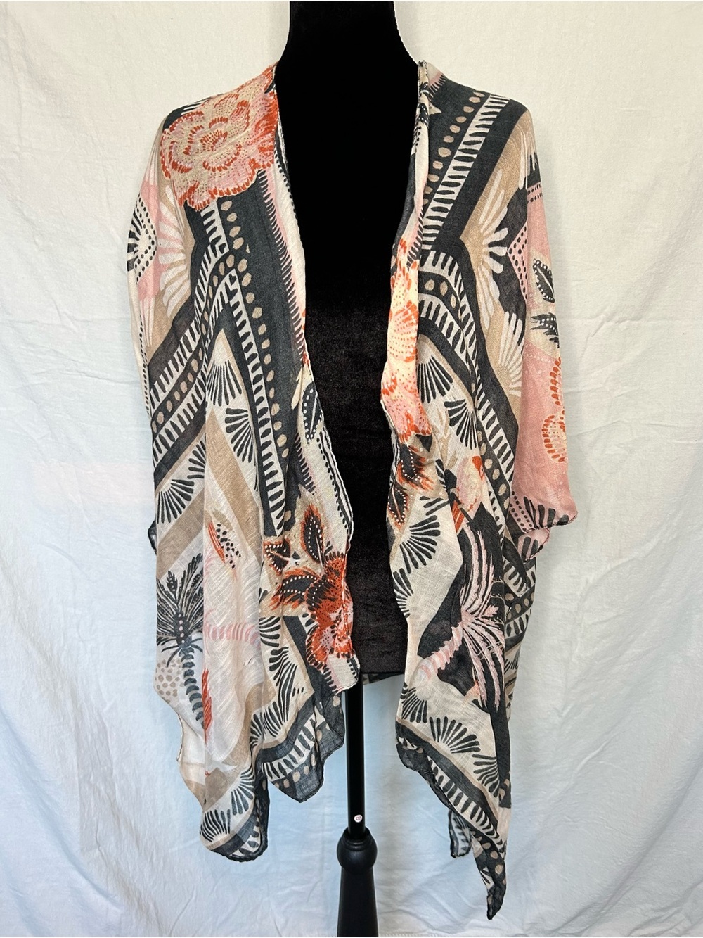 Nine West Abstract Print Semi-Sheer Boho Draped Shawl